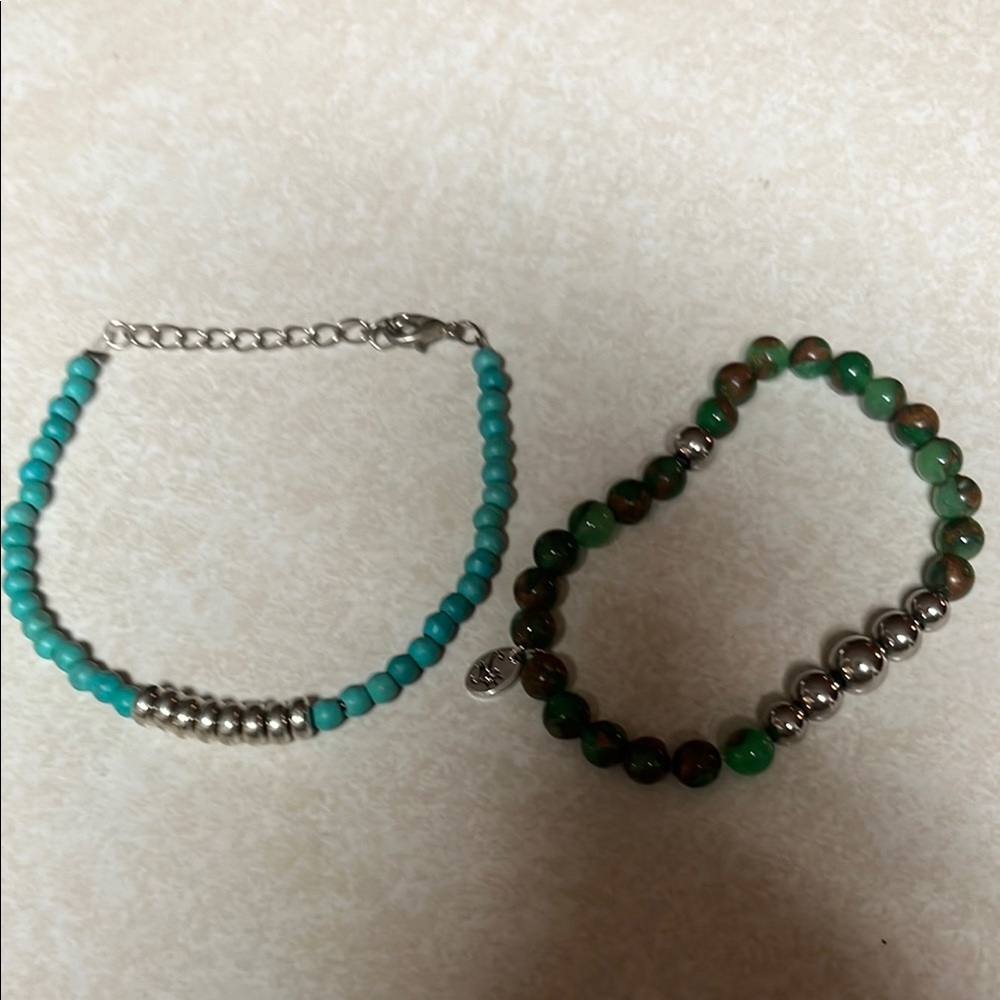 Turquoise and Green Beaded Bracelets Set